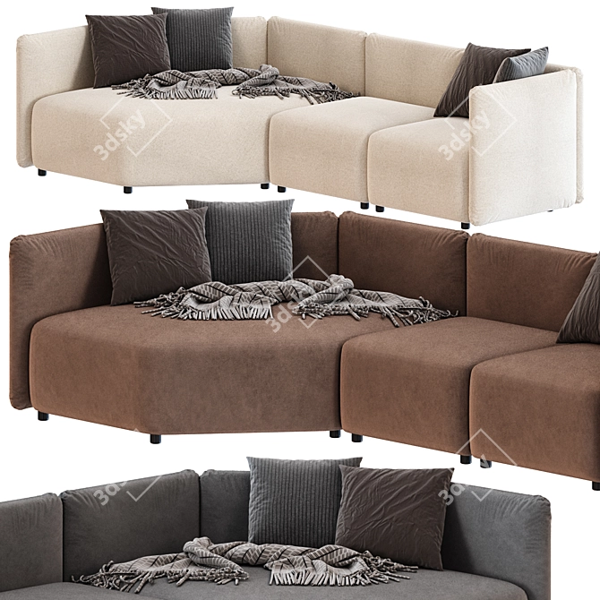 Velvet Modular Curved Sectional Sofa 3D model image 2