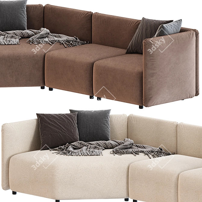 Velvet Modular Curved Sectional Sofa 3D model image 3