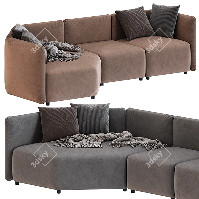 Velvet Modular Curved Sectional Sofa 3D model image 4