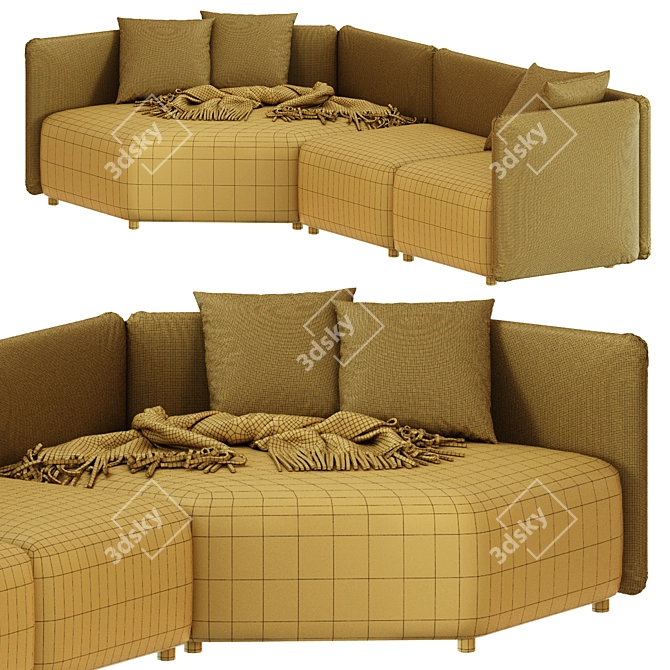 Velvet Modular Curved Sectional Sofa 3D model image 5