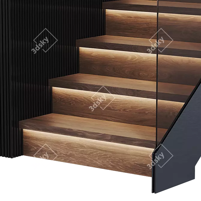 Modern Stair 3D Model Kit 3D model image 6