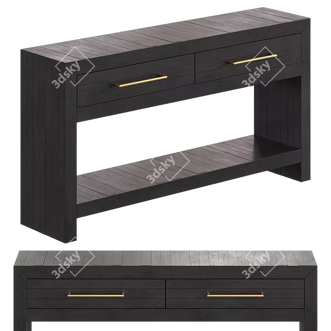 Acacia Wood Console Storage Shelf 3D model image 2