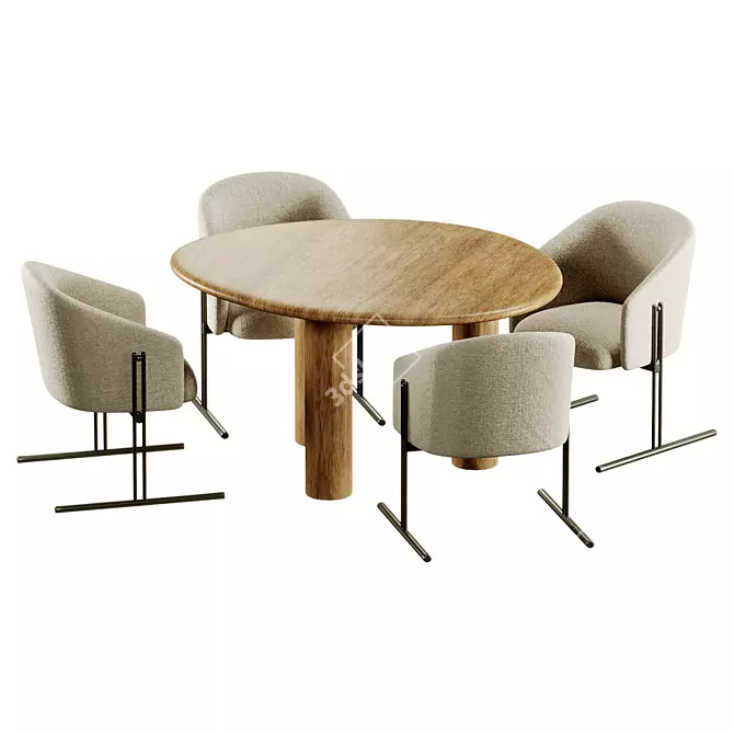 Stylish Contemporary Dining Set Brushed Oak 3D model image 3