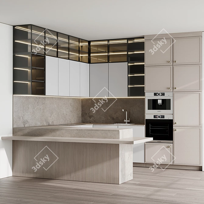 Bosch Kitchen Set: Modern Wood-Look Kitchen 3D model image 1