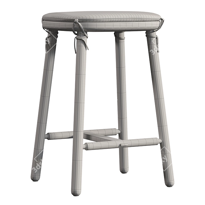 Oak Linen Counter Stool Aesthetic 3D model image 2