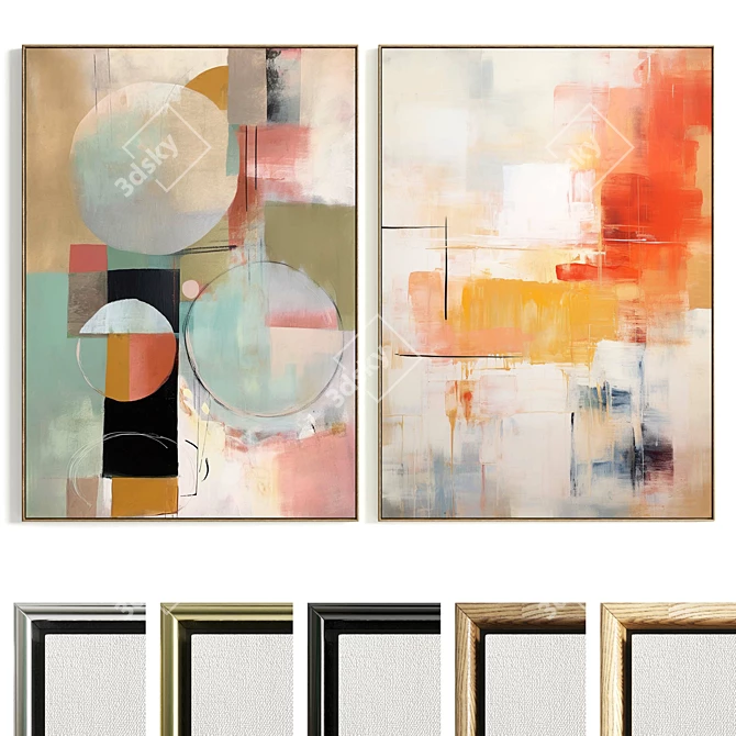 Plaster Double Photo Frame Set 3D model image 1