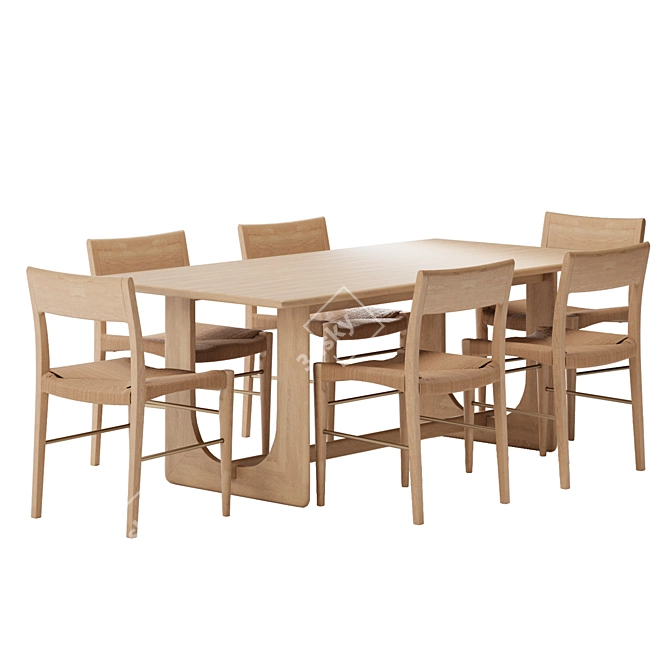 Natural Dining Table & Chair Set 3D model image 2