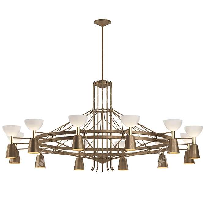 Industrial Brass Opaline Bicycle Chandelier 3D model image 1