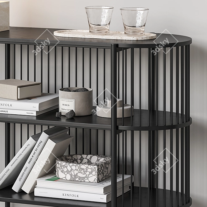 Haris Black Bookshelf with Decor 3D model image 4