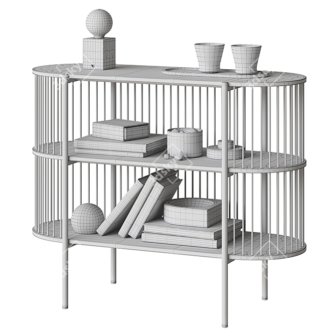 Haris Black Bookshelf with Decor 3D model image 5