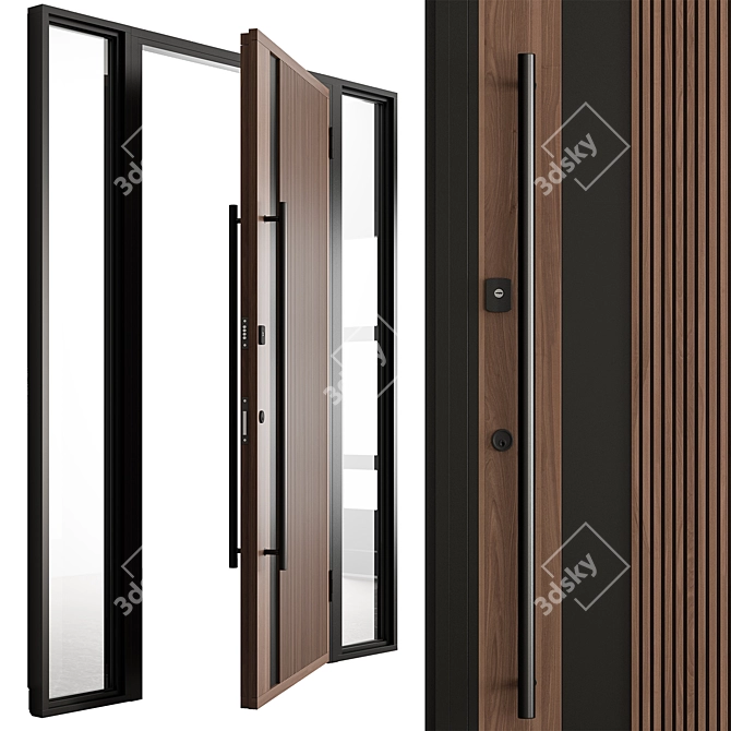 Rustic Wooden Entry Door Set 3D model image 3