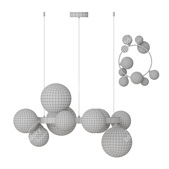 Asymmetric Glass Shade Ring Chandelier 3D model image 3