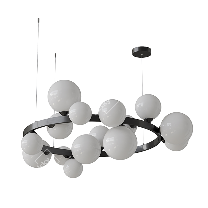 Asymmetric Glass Chandelier, White Shades 3D model image 1