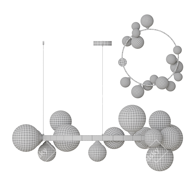 Asymmetric Glass Chandelier, White Shades 3D model image 4