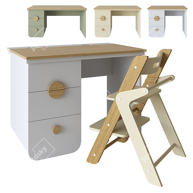 Moonk Designer Desk & Growing Chair 3D model image 1