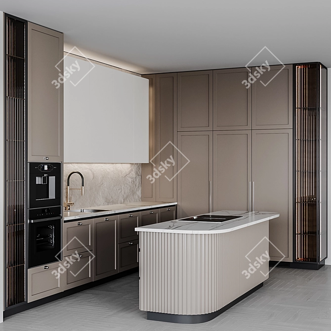 Adjustable Modern Kitchen Set 3D model image 2