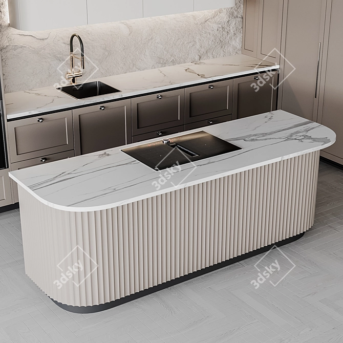Adjustable Modern Kitchen Set 3D model image 5