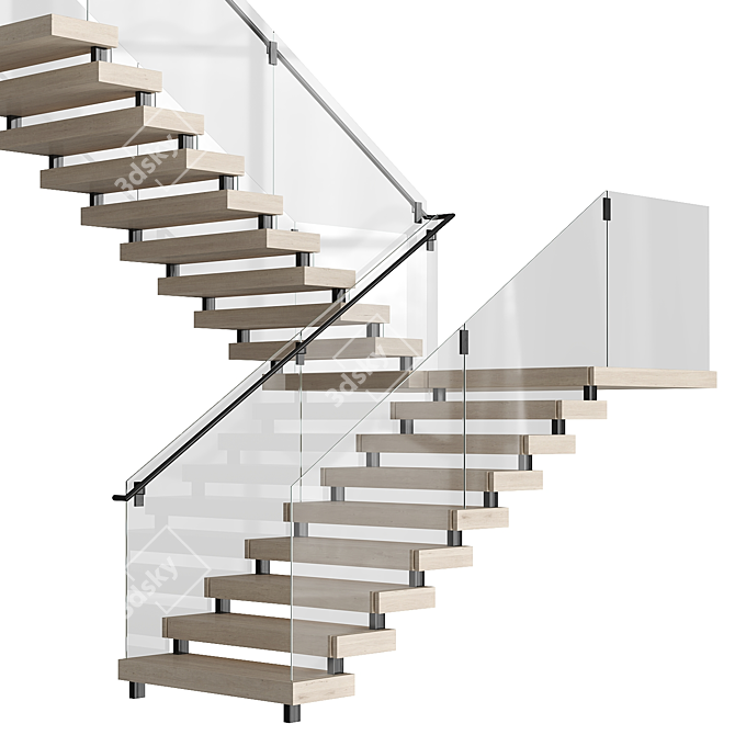 Contemporary Wood & Glass Staircase 3D model image 1