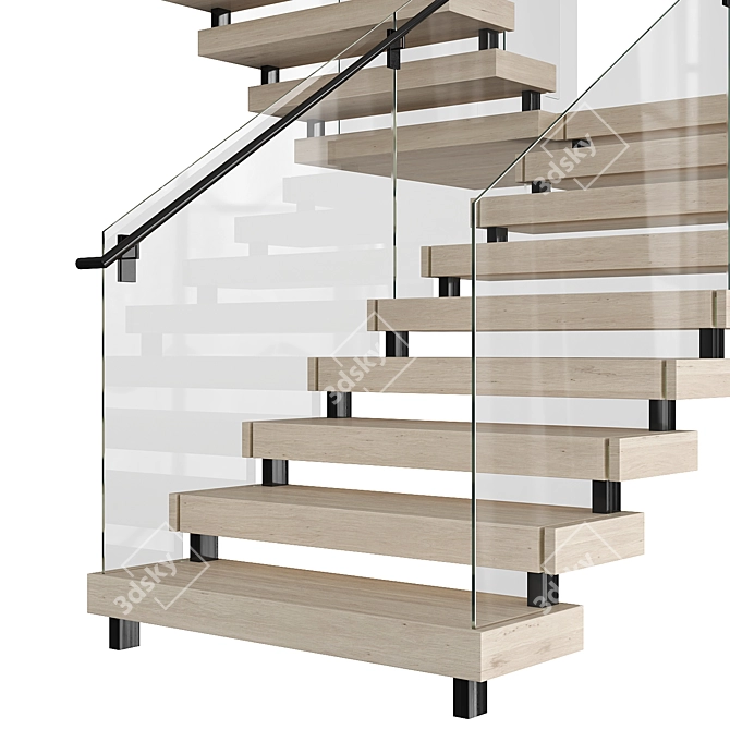 Contemporary Wood & Glass Staircase 3D model image 2