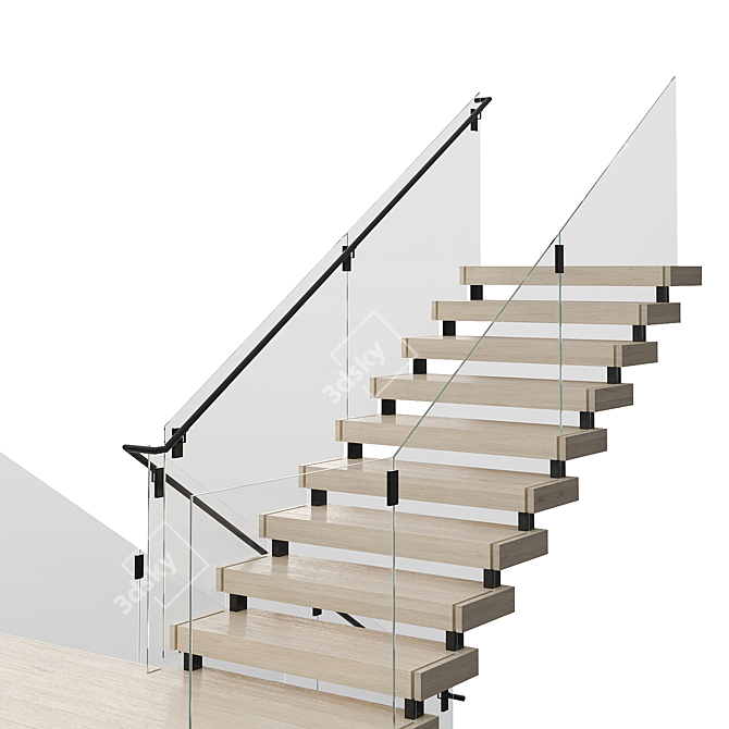 Contemporary Wood & Glass Staircase 3D model image 3