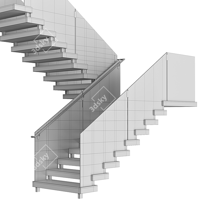 Contemporary Wood & Glass Staircase 3D model image 4