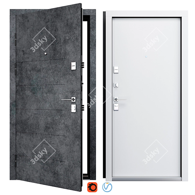 Metal Entry Door with Locks 3D model image 1