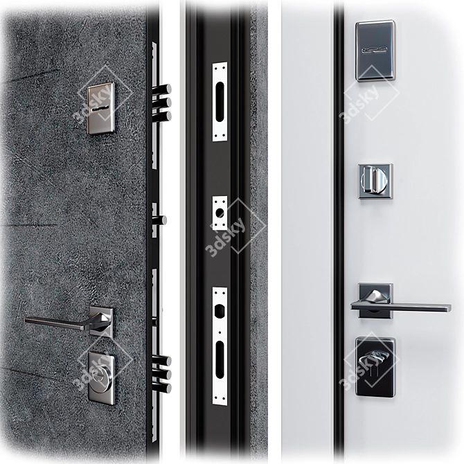 Metal Entry Door with Locks 3D model image 2