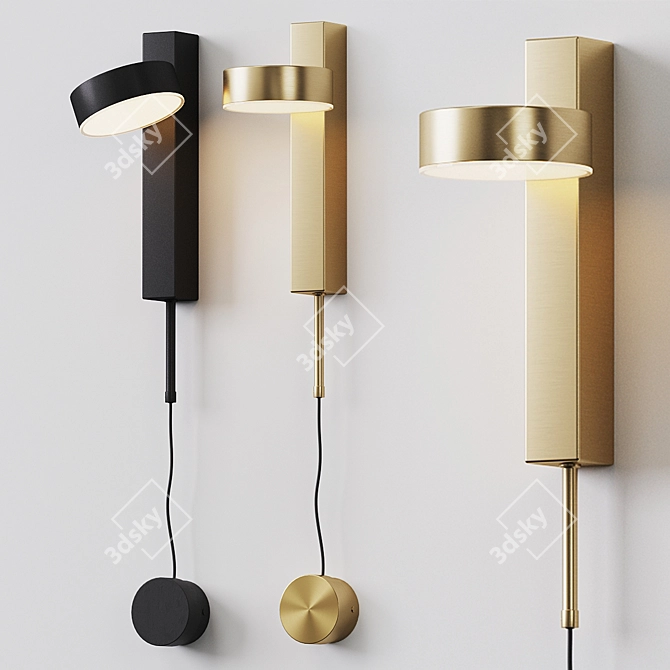 Minimalist LED Wall Sconce Black-Gold 3D model image 1