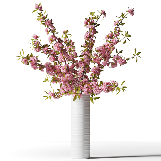 Spring Sakura Branches in White Vase 3D model image 1