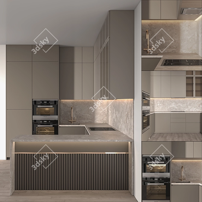 Modern Kitchen Interior 3D Model 3D model image 3