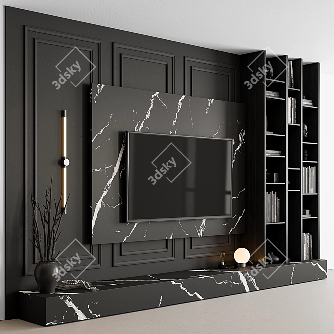 Sleek Black TV Wall Set 3D model image 1