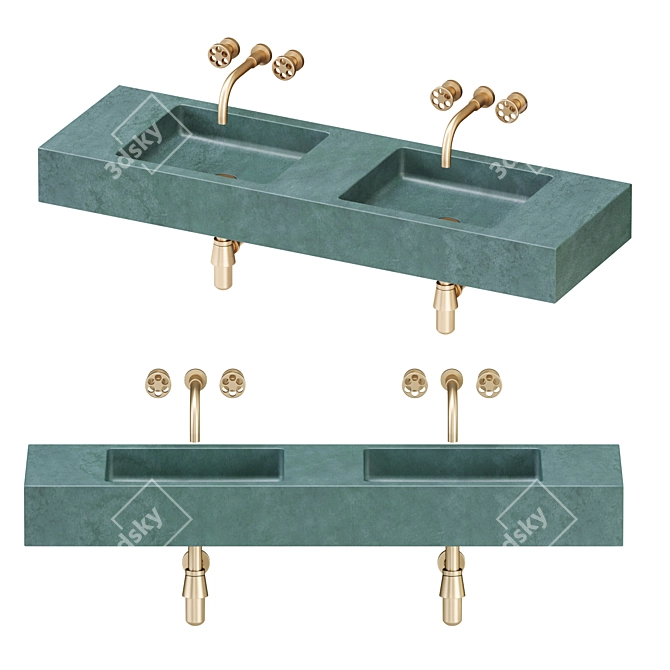 Monolithic Concrete Double Washbasin 3D model image 1