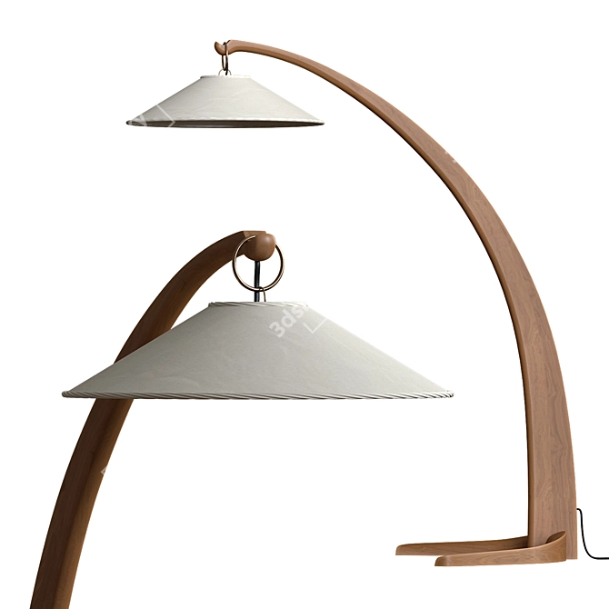 Italian Walnut Brass Floor Lamp 3D model image 1