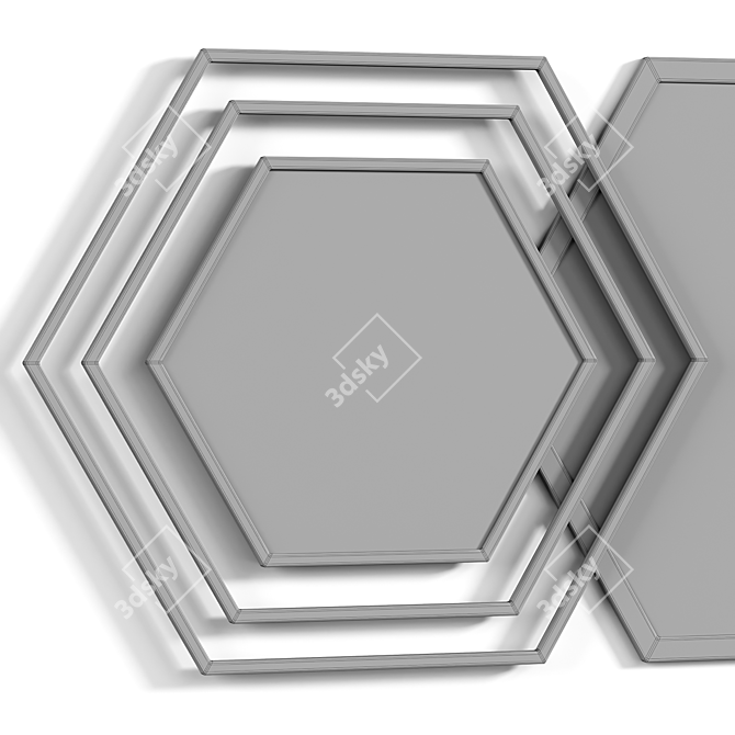 Elegant Gold Hexagon Wall Mirror 3D model image 3