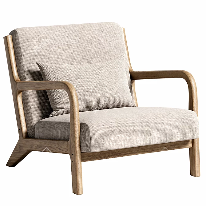  Nordic Wood Armchair - Elegant Scandinavian Design 3D model image 1