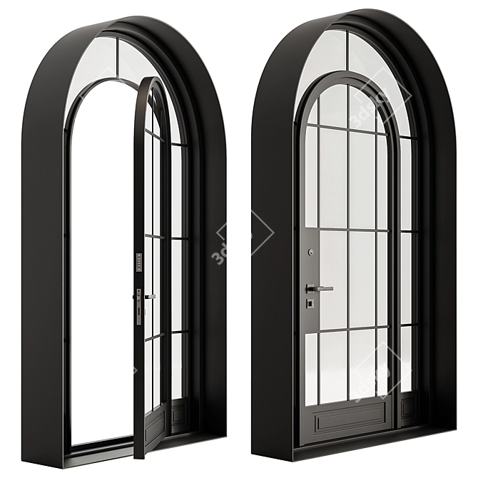 Elegant Glass Arched Door Set 3D model image 2