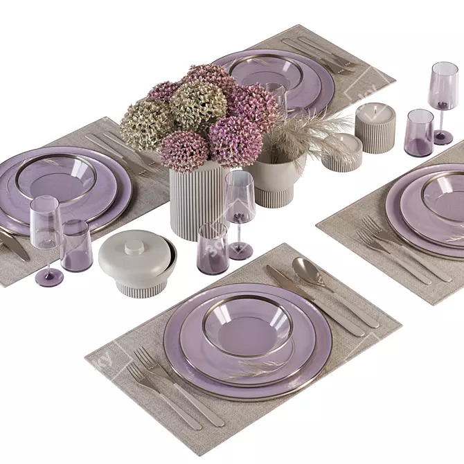 Elegant Violet Table Setting Kit 3D model image 5