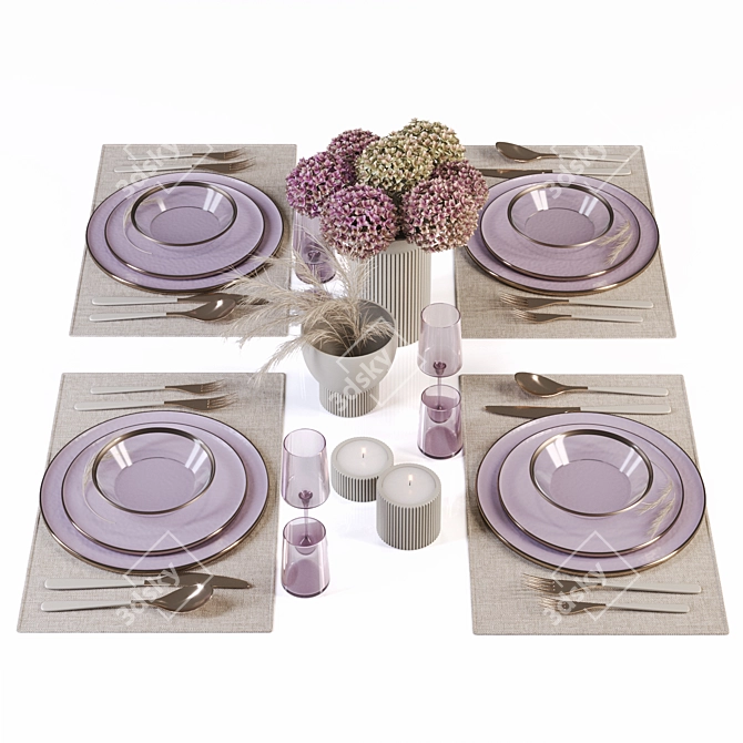 Elegant Violet Table Setting Kit 3D model image 8