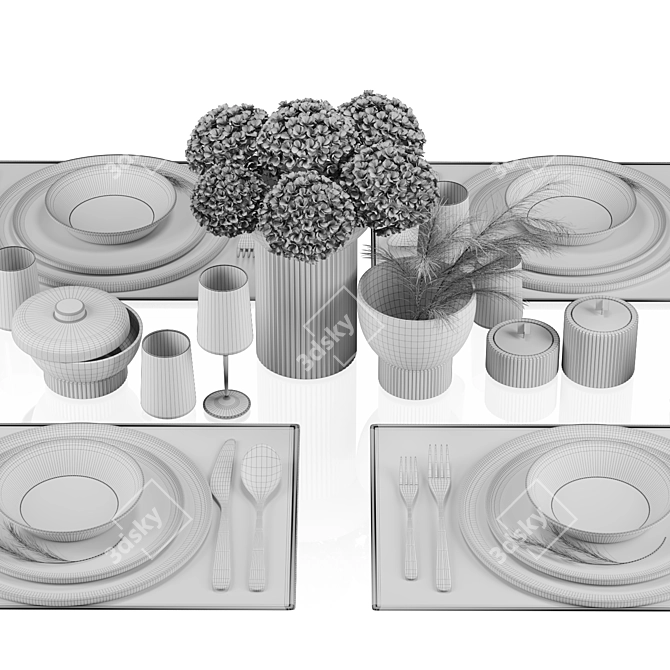 Elegant Violet Table Setting Kit 3D model image 11