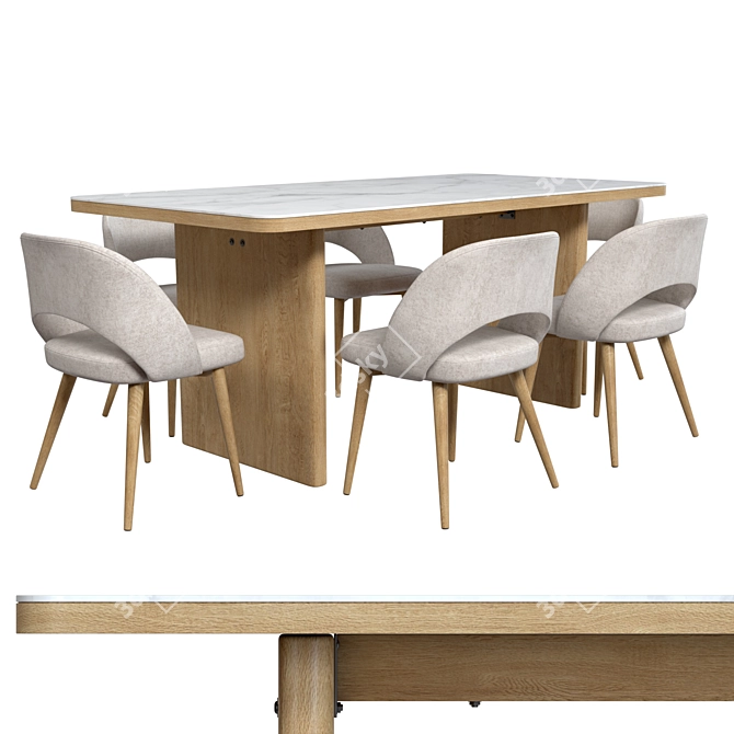 Elegant Marble Wood Dining Table 3D model image 8