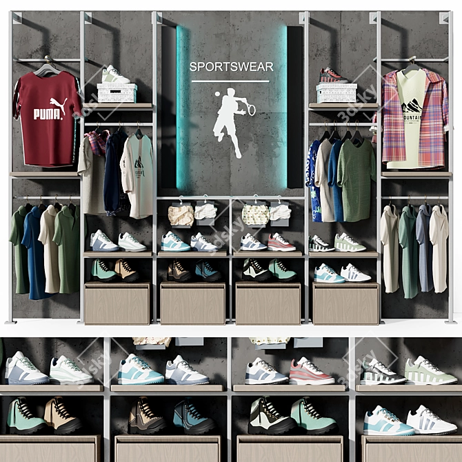 Sportswear & Footwear Retail Display Stand 3D model image 1