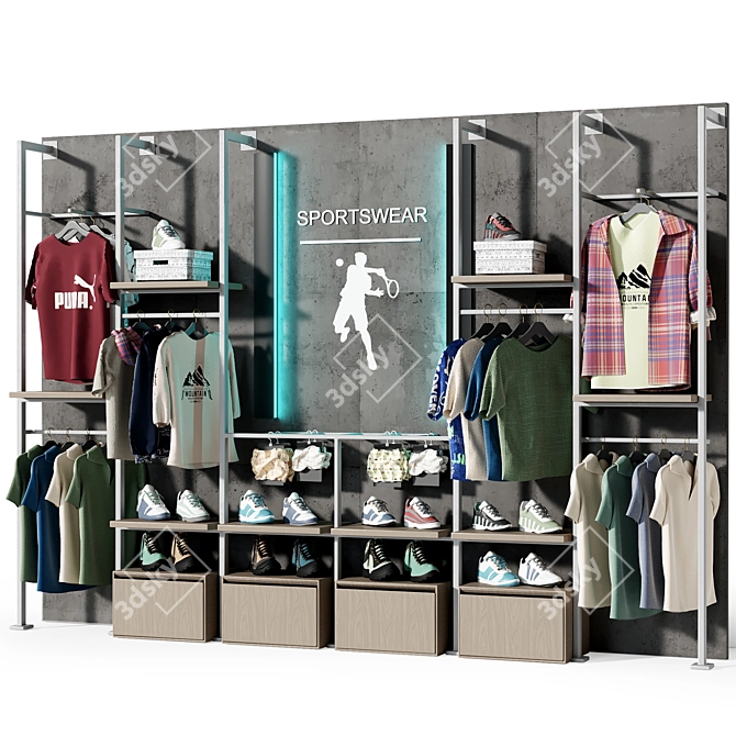 Sportswear & Footwear Retail Display Stand 3D model image 2