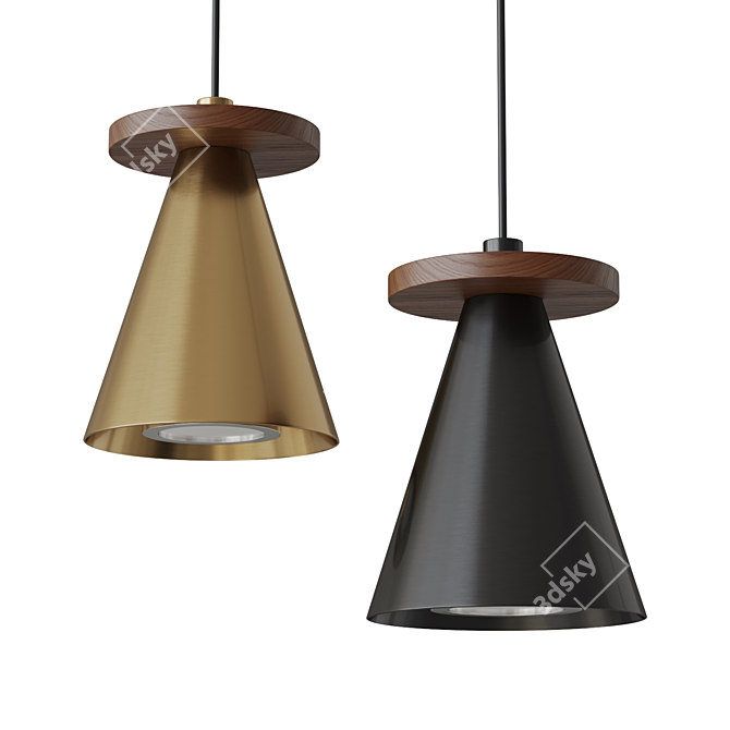 Piet Cone Wood Brass Lamp 3D model image 1