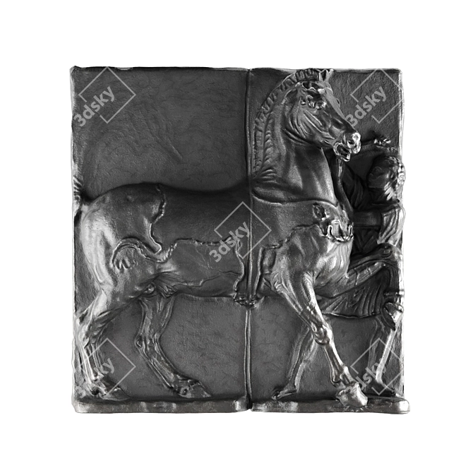 Equestrian Metal Plaster Wall Relief 3D model image 1