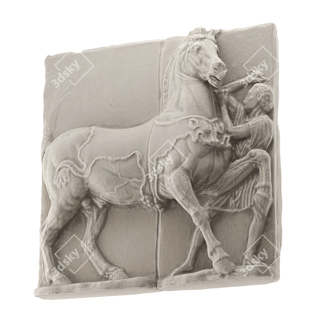 Equestrian Metal Plaster Wall Relief 3D model image 4