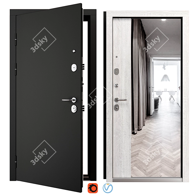 Modern Panorama Metal Entry Door 3D model image 1