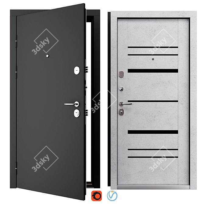Modern Metal Entry Door Set 3D model image 1