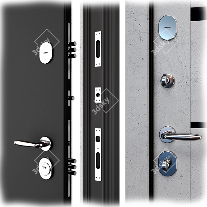 Modern Metal Entry Door Set 3D model image 2