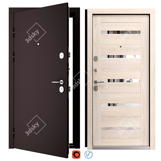Luxury Metal Door Set, 900x2050mm 3D model image 1