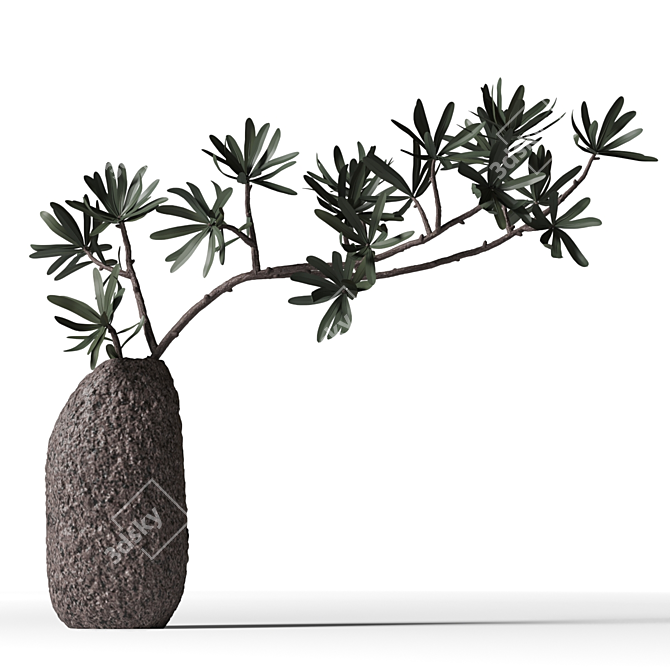 Brown Clay Vase with Podocarpus 3D model image 1